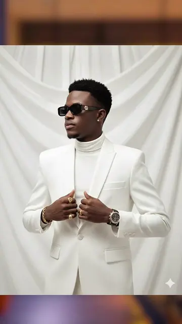Voici le prompt : Ultra realistic, high resolution , cinematic portrait of a person, face with the face from the uploaded image, keeping the facial features exactly the same. He is wearing a crisp white turtle neck and tailored white blazer wit structured shoulders, accessorized with gold rings on middle fingers, a stylish bracelet, and a elegant luxury watch. He is adjusting his blazer wit both hands, looking confidently to the side, wearing sleek black rectangular sunglasses. The back ground is soft, white draped fabric creating a clean, soft and minimalistic environment. Soft lighting enhanced skin texture, fabric folds, and metallic jewelry details, giving a sophisticated, high fashion editorial look #gemini #ia #geminitrend #shooting #heynasser